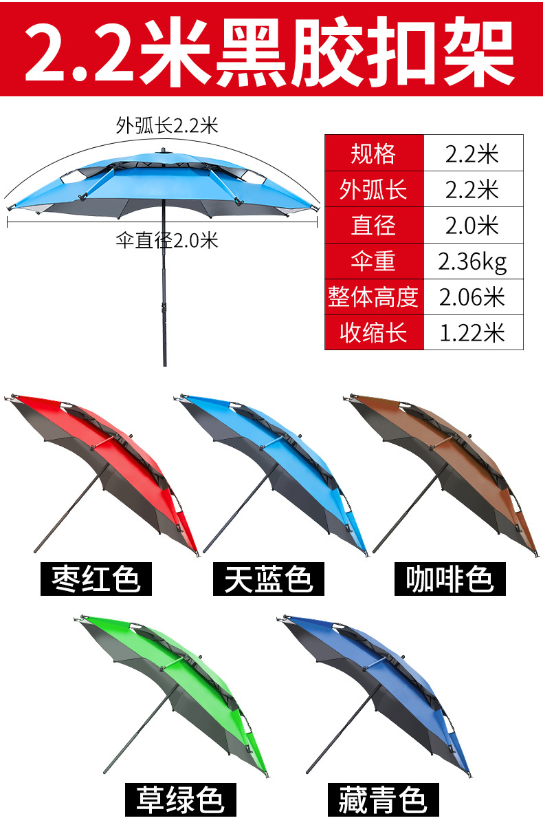 2.2米雙層黑膠戶外釣魚廣告傘